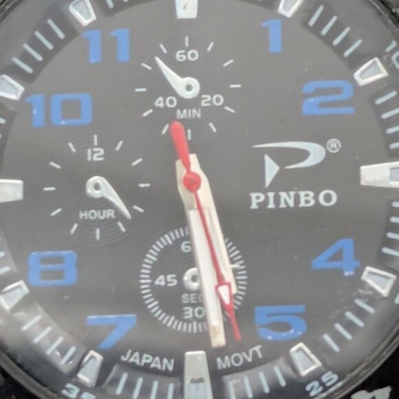 Pinbo Mens Sports Watch Rubber Band Case 42mm Diameter 10mm Thickness 9.5" Band - Picture 2 of 7